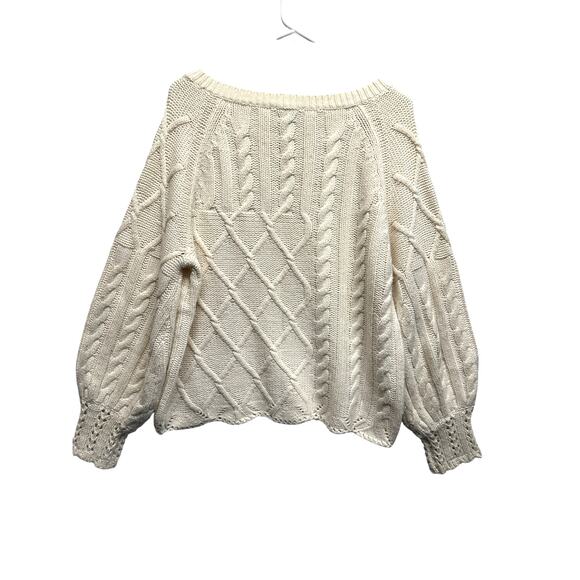Sundance Cream Cable Knit Sweater L Boho Cottagecore Balloon Sleeves - Picture 9 of 9